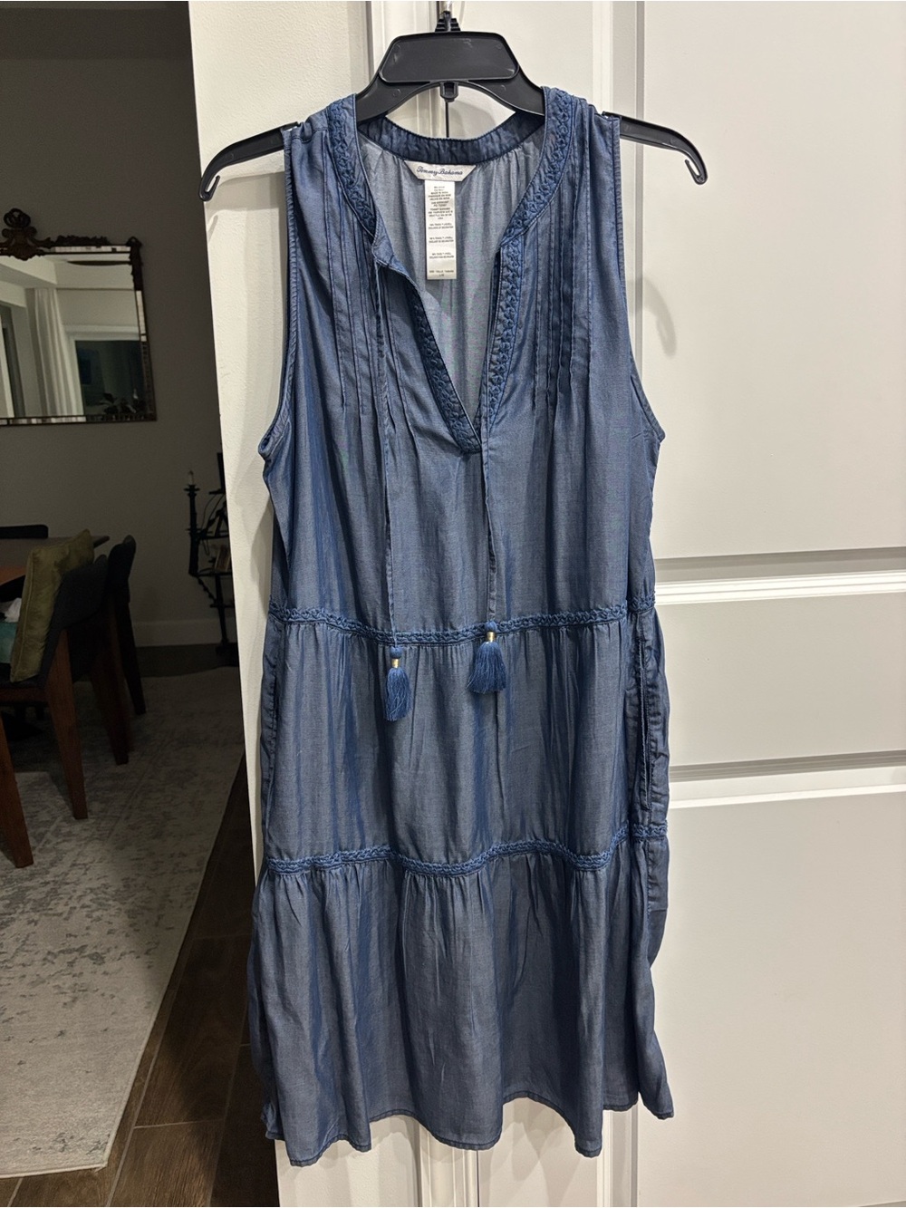 Tommy Bahamas Sleeveless Tiered Chambray Dress